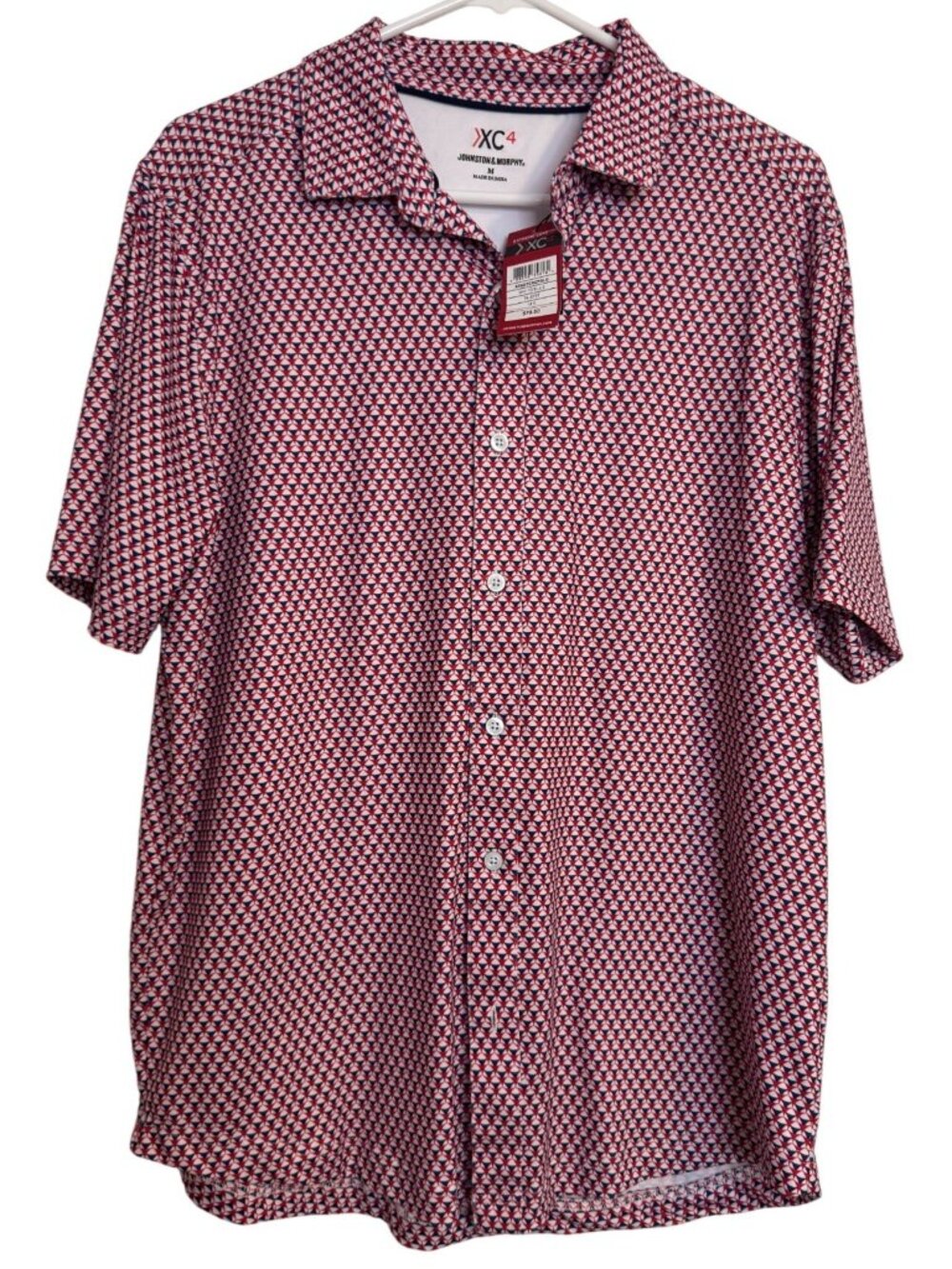 Johnston & Murphy XC+4 Size Medium Stretch Performance Button Up Shirt Collared